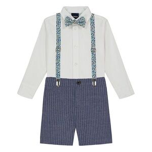 Infant Baby Toddler 12M 4 piece Izod White and Blue Suspenders matching set